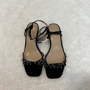NWOT Ann Taylor Womens Black Strappy Heels‎ with Sliver Studs Sz 5.5